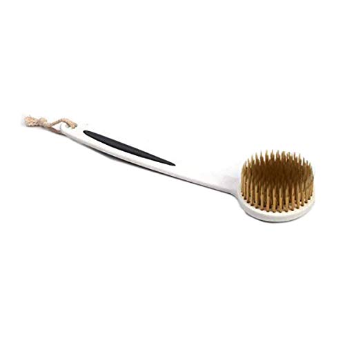 Riipoo Bath Body Brush, Shower Back Brush with Curved Non-slip Long Handle, Double Soft Coat Back Scrubber Body Exfoliating Brush for Skin Health (White)
