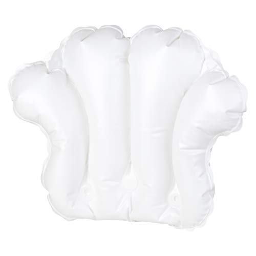 Richards Homewares Luxury Spa Bath Pillow – 100% PVC, Durable Vinyl Material – Inflatable – Non Slip with 4 Suction Cups – Neck & Shoulder Support – Waterproof – White – 18” x 14.5” x 3.8” Inch