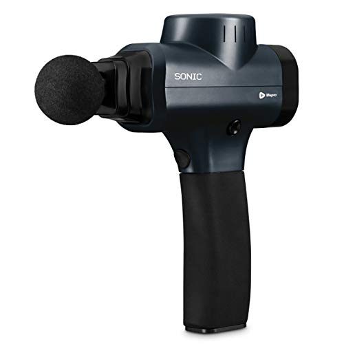 Sonic Handheld Percussion Massage Gun – Deep Tissue Massager for Sore Muscle and Stiffness – Quiet, 5 Speed High-Intensity Vibration – Quick Rechargeable Device – Includes 5 Massage Heads (Black)