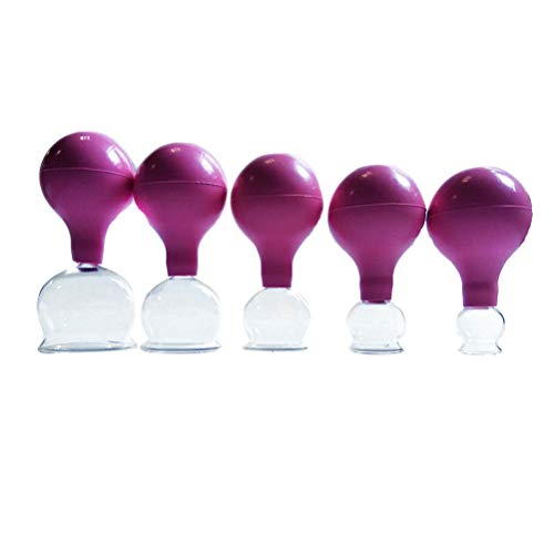 HEALLILY Body Massage Rubber and Glass Vacuum Cupping Cups Chinese Body Cupping Health Care 5PCS(Pink)