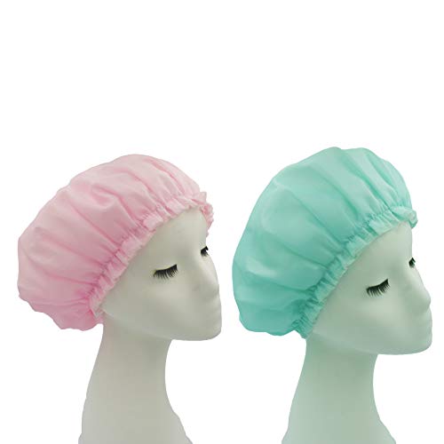 Bleu Bath (2 Pack) Creamy Fashion Style Hair Cap Extra Large Double Layer Lined Waterproof Durable Eco-Friendly Shower Cap with Tight Elastic-Fashionista Collection Bath Cap (Solid Pattern)