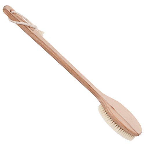 Redecker Beechwood Bath and Shower Brush, Long 19-1/2″ Handle for Hard-to-Reach Areas, Natural Pig Bristle Fibers Remove Dead Skin, Made in Germany