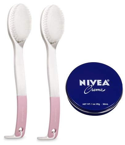 Bath and Body Works 2 Pack Pink and Marble Bath Brush. Travel Size Cream 1 Oz.