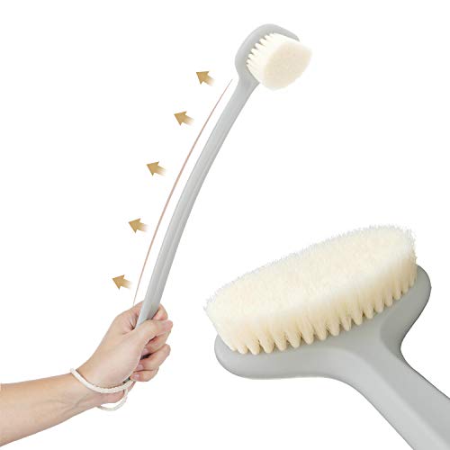 Body Bath Brush with Soft Bristles,Wet Brushing Back Scrubber for Shower with 18 inches Long Handle,Gentle Promote Healthy Glowing Skin and Beauty(Grey)