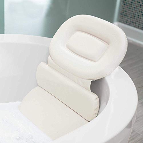 OSVINO Waterproof Anti-Bacteria PU Spa Bath Pillow Headrest Neck Shoulder Support Bathtub Back Cushion with 7 Suction Cups, White1, 15″x22″x1.6″