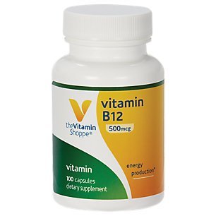 Vitamin B12 500mcg Supports Energy Production, Once Daily Dietary Supplement Vitamin B12 (As Cyanocobalamin), Gluten Dairy Free (100 Capsules) by The Vitamin Shoppe