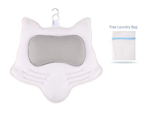 Luxury Bath Pillow for Women & Men, Air Mesh Breathable Bathtub Spa Pillow with Hook and Laundry Bag, Ergonomic Cushion Support for Head, Neck and Shoulders, Machine Washable (Fox-Shaped)