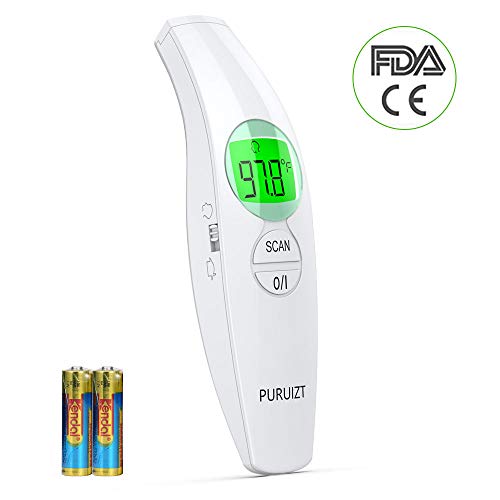 PURUIZT Non-Contact Forehead Infrared Thermometer No Touch Digital Fever Thermometer for Adults Kids Baby Body Surface Temperature Measurement，Accurate Instant Reading with LCD Display and Fever Alarm