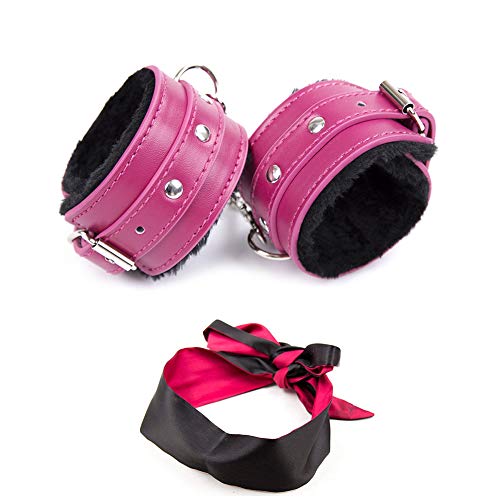 JKN Soft Fur Leather Handcuffs Adjustable (BO-777) (Rose Red)