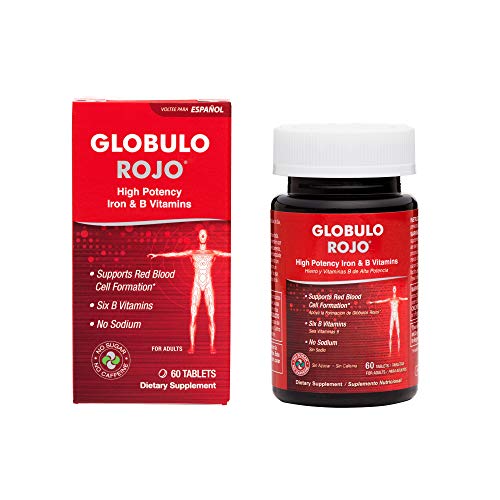 Globulo Rojo Dietary Supplement with High Potency Vitamin B-12 and Iron, Made in USA, 60 Tablets
