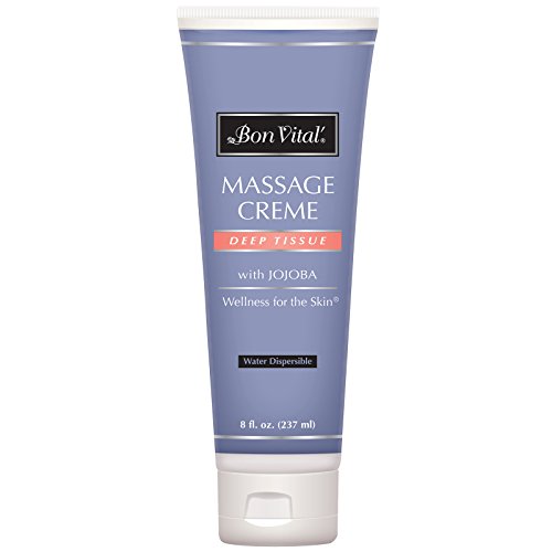 Bon Vital’ Deep Tissue Massage Crème, Professional Massage Therapy Cream for Muscle Relaxation, Muscle Soreness, Injury Recovery, Deep Muscle Manipulation, Sports Massages, 8 Ounce Tube