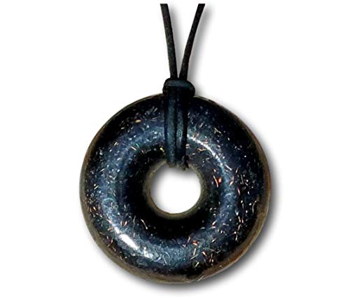 Orgonite Pendant – Orgone Necklace – Black Sun Orgonite Donut Pendant – EMF Protection Jewelry – 30″ Black Leather Cord Necklace