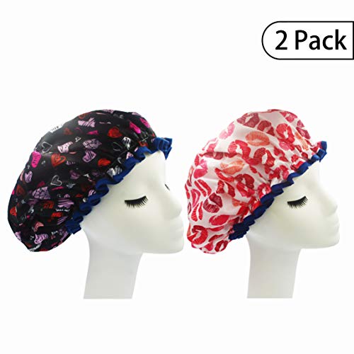 Bleu Bath (2 Pack) Sexy Lovely Fashion Style Hair Cap Extra Large Double Layer Lined Waterproof Durable Eco-Friendly Shower Cap with Tight Elastic-Fashionista Collection Bath Cap (Lovely Style)
