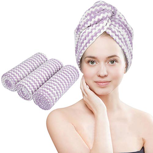 VIVOTE Microfiber Hair Towel Turban Wrap – 3 Pack, Hair Fast Drying Hat, Hair Dry Cap, Head Turban, Super Absorbent, Soft, Lightweight, Anti Frizz, Women Girls Gift 10 x 25.5 Inch (Light Purple)