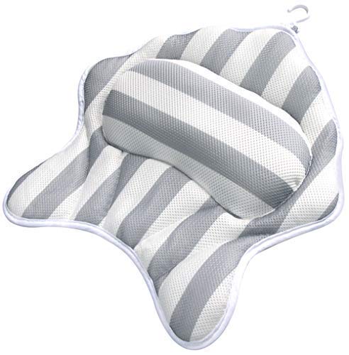 Luxury Non-Slip Bath Pillow with 6 Super Grip Suction Quick Drying Permeable 3D Air Mesh Bathtub Spa for Neck Head Shoulders Anti Mold and Bacterial Fits Any Size Tub, Jacuzzi, Spas