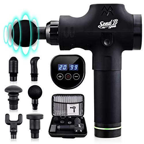 Send It Sports Massage Gun Rapid Release – Handheld Deep Tissue Massager – Electric Wave Therapy for Sore Muscle Relief – Quiet Percussion Massage Gun – 20 Speeds, 6 Massage Heads, Carry Bag (BLK)