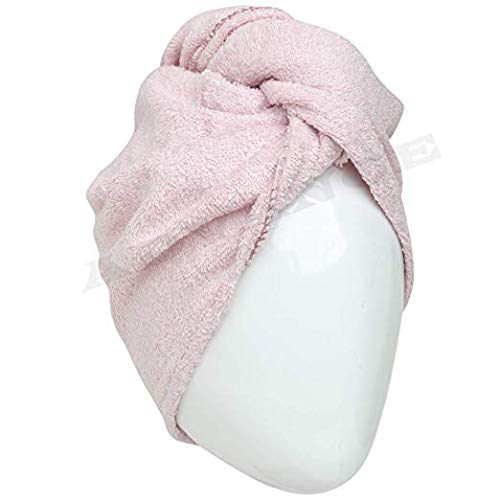 (Pack of 2) 100% Cotton Hair Bath Towel Turban Wrap Terry Long Soft Hair Drying Towels – NOT MICROFIBER (Pink (1 Turban))