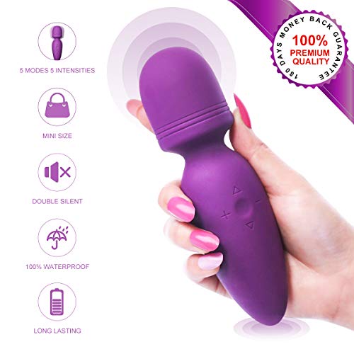 Mini Wand Massager,Fovel Wireless Cordless Portable Small Size Handheld Powerful Massage for Back Neck Shoulder Silent Waterproof USB Chargeable,Purple