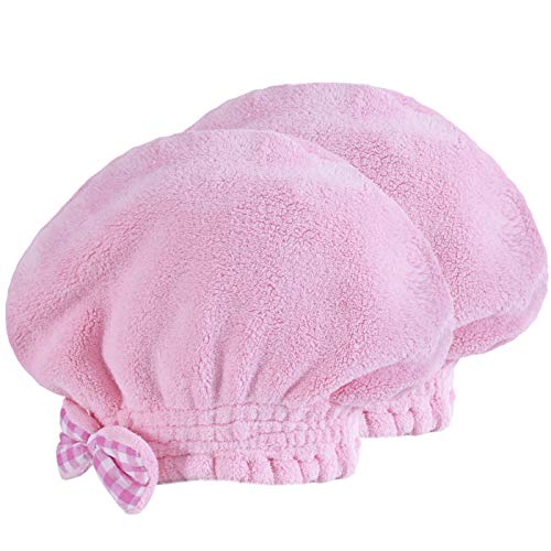 SOFTOWN Microfiber Hair Drying Towel Wrap Super Absorbent for Women with Short Hair, Pink, 2 Pack, 9 x 12 inch