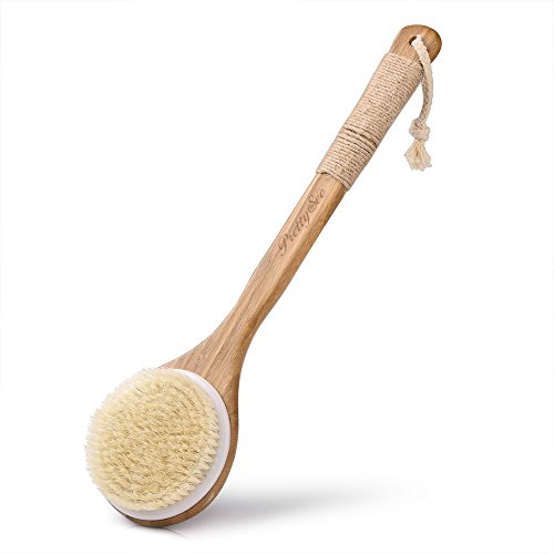 Back Brush Long Handle Wood Bath Body Brush Exfoliator Natural Boar Bristles for Shower, Wet or Dry Brushing