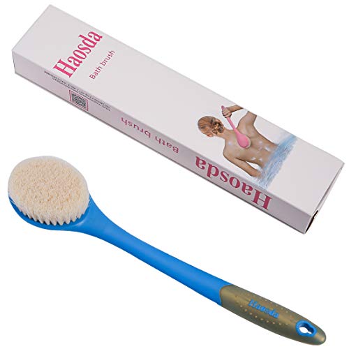 Bath Body Brush with Long Handle Back Scrub Brushes Wet or Dry Brushing Body Shower brush for man(blue)