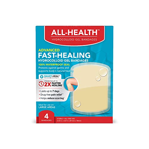 All-Health Advanced Fast Healing Hydrocolloid Gel Bandages, Large Wound Dressing, 4 ct | 2X Faster Healing for First Aid Blisters or Wound Care