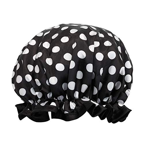allydrew Wild Side Reusable Women’s Waterproof Shower Caps for Long Hair, Black and White Dots