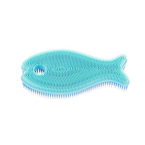 Innobaby Bathin’ Smart Silicone Fish Antimicrobial Bath Scrub, Aqua/Periwinkle