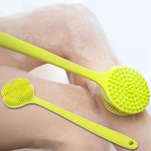 Silicone Bath Body Brush,Bath & Relax Cleaning Shower Scrubber with a Long Handle,for shower dry/Wet Skin brushing Cleaning Massage Exfoliator Suitable for men/women (Green)