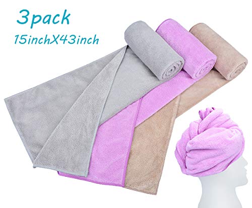 MAYOUTH Hair Towels Super Soft Absorbent Bath Towels Microfiber Towels Fast Drying Anti-Frizz for Long & Thick Hair 15inchx43inch