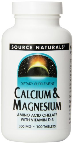 Source Naturals Calcium & Magnesium Dietary Supplement – Amino Acid Chelate with Vitamin D-3-100 Tablets