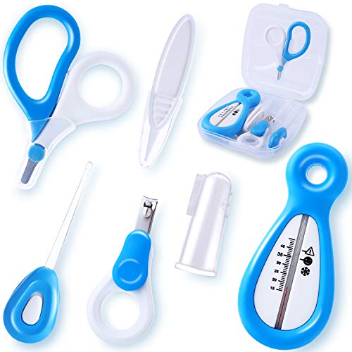 Tiny Wonders Baby Nail Care Set, Clippers, Scissors, Water Thermometer, Finger Toothbrush, Ear Pick, Tweezers, Grooming kit, Manicure Tools, Nursery Gift for Newborn Infants, Toddlers, Boys Girls Kids