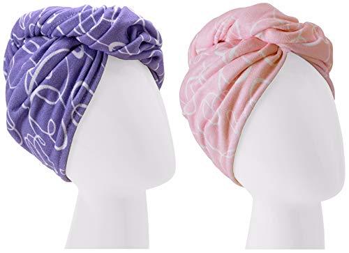 Turbie Twist Microfiber Hair Towel (2 Pack) Signature Prints Pink-Purple