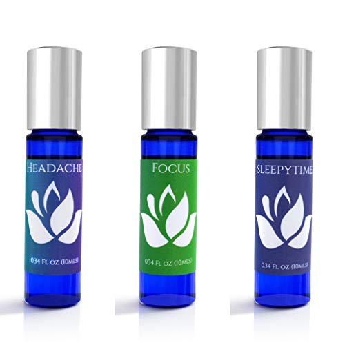 Essential Oil Wellness Pack- Choose from Sleep, Focus, Stress Relief, Vitality and Headache (3PK) Roll on Blends. (Sleepytime Focu Headache, 10mls)