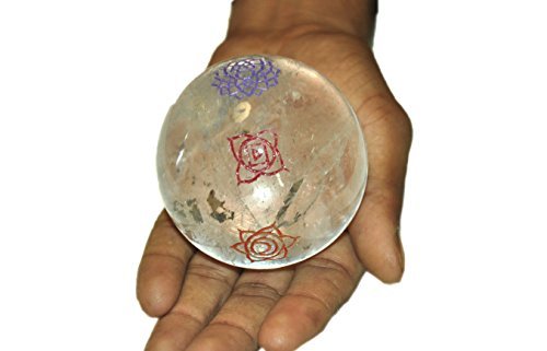 Crystal Quartz Chakra Symbol Engraved Ball Sphere Himalayan Gemstone Genuine Original Authentic 50 mm Unique Rare Metaphysical Relaxation Massage Healing Spiritual Love Bonding Spa Wellness