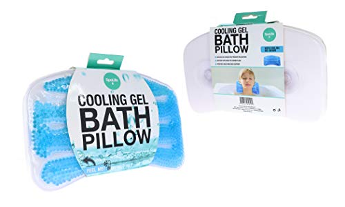 Spa Life Non-Slip Cooling Gel Bath Pillow with Suction Cups, Supports Neck and Shoulders
