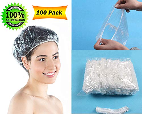 100 PCS Clear Disposable Plastic Shower Caps Large Elastic Thick Bath Cap For Women Spa,Home Use,Hotel and Hair Salon,Pack of 100 Individually Wrapped