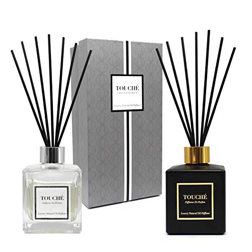 TOUCHE Luxury Natural Essential Oil Reed Diffuser. Long Lasting Scented Fragrance (3+ Months). Office & Home Aromatherapy, Glass Bottle, 10 Sticks. Alcohol-Free, 4oz/120ml (Clear, Citrus)