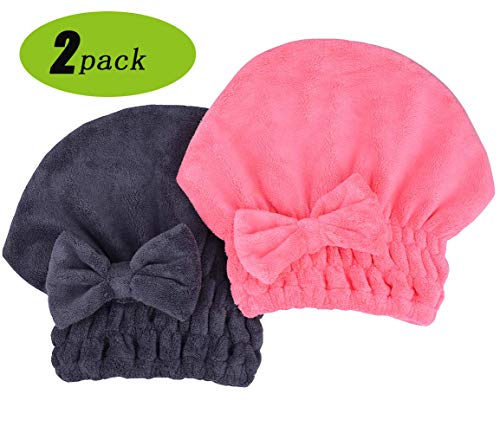 MAYOUTH Microfiber Hair Drying Towels, Head wrap with Bow-Knot,Shower Cap, Hair Turban,hairWrap,Bath Cap, for Curly, Long & Wet Hair, Gift for Women (Darkgrey+Rose Red) 2pack