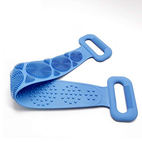 Silicone Bath Body Brush, Exfoliating Long Silicone Body Back Scrubber, Easy to Clean, Lathers Well, Eco Friendly, Long Lasting,(Blue)