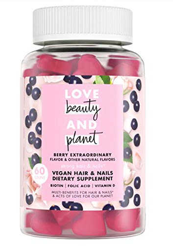 Love Beauty and Planet Gummy Vitamins! 60 Gummies Berry Extraordinary Flavor! Infused with Biotin, Folic Acid, and Vitamin D! Help Promote Healthy Hair Growth & Nails! Choose Your Flavor! (Berry)