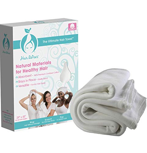 Hair RePear Ultimate Hair Towel – Anti Frizz Absorbent Premium Cotton Product to Enhance Your Healthy Natural Hair Perfect for Plopping Wrapping Scrunching Curly Wavy or Straight Hair – Large 29x45in