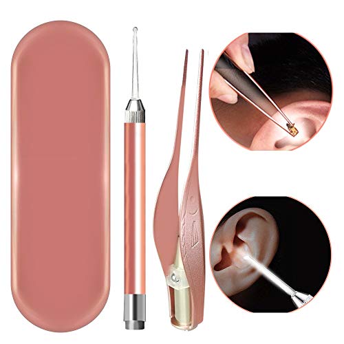 3 Pack Ear Wax Removal Tool with Light-Ear Pick Cleaner Kit for Humans,Earwax Spoon Digger & Tweezers for Ear Health Care Gift Set with Case