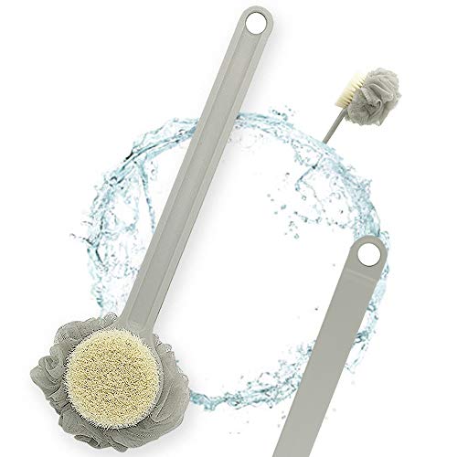 Body Scrubber,Back Scrubber Shower Anzonn Double-sided Body Bath Brush with Loofah Sponge,Long Handle Stick Loofah for Back Exfoliator,Exfoliating,Massage Suitable for Dry or Wet Brushing