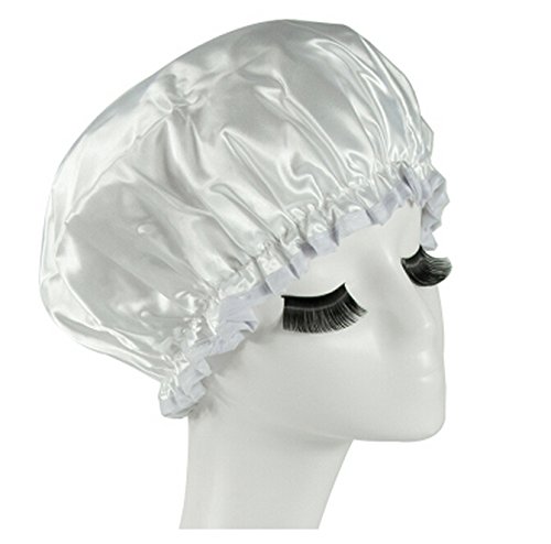 Huachnet Waterproof Double Layers Women’s Shower Caps (Pure White)