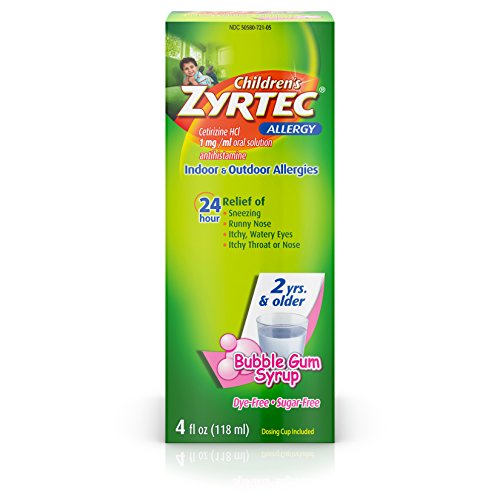 Zyrtec 24 Hr Children’s Allergy Syrup with Cetirizine, Dye- & Sugar-Free, Bubble Gum, 4 fl. Oz