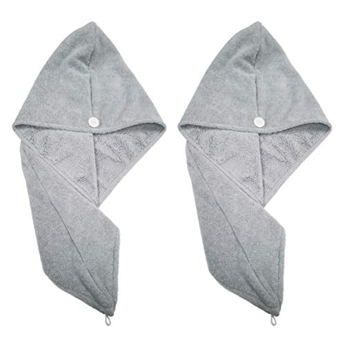 Polyte Microfiber Hair Turban Wrap Drying Towel, 12 x 28 in, 2 Pack (Light Gray)
