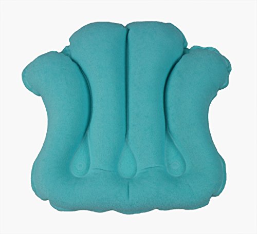 ObboMed HB-1200 Luxury Inflatable Terry Cloth Shell Spa Neck Support Bath Pillow with 4 Suction Cups for Bathtub, Hot tub, Jacuzzi, Whirlpool, Home Spa tub – Color : Tiffany Blue