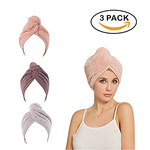 Hair Towel Wrap, Jenleestar Microfiber Hair Turban Wrap 3 Pack Hair Drying Towel with Buttons Dry Hair Hat Bath Hair Cap Unique Design for Long Hair Twist Hair Women