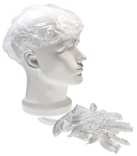 Shapenty Clear Disposable Plastic Shower Cap Waterproof Reusable Large Elastic Thick Bathing Hair Caps for Women Spa, Hair Salon, Home Hotel Use, Travel, Hat and Shoes, 20PCS
